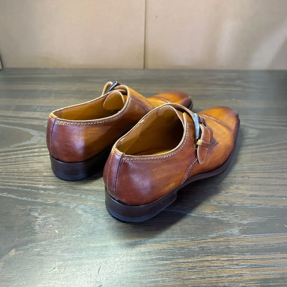 MAGNANNI Lennon Single Monk Strap Dress Shoes 8.5 Brown Leather 21447 Spain